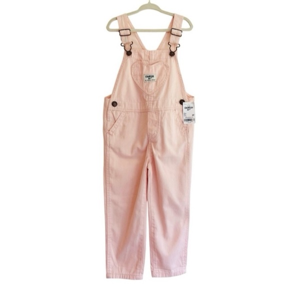 NEW OshKosh B'gosh Kids Girls 3T Light Pink Heart Pocket Overalls (NWT) - Picture 1 of 4